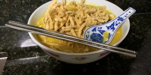 Khao Soi Chicken in a bowl