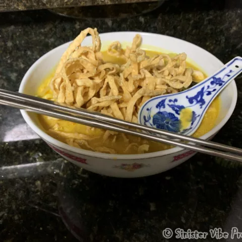 Khao Soi Chicken in a bowl