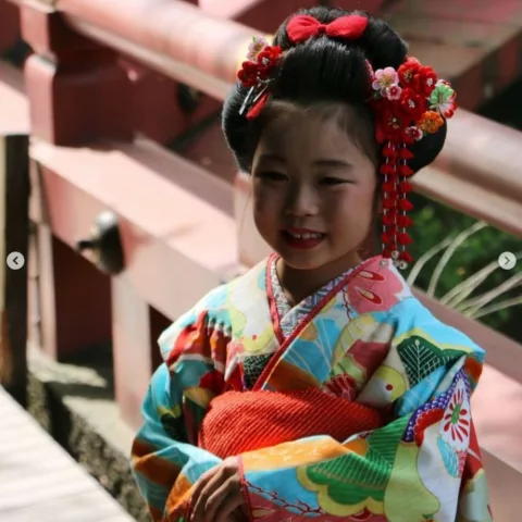 Close up of little Japanese girl in Nikko