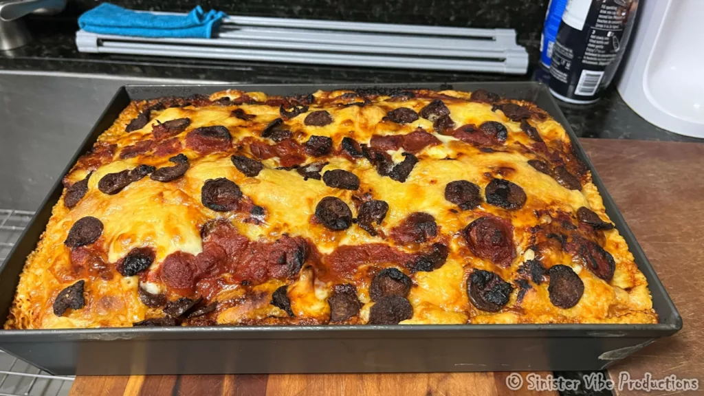 photo of Detroit pizza in pan