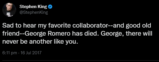 Stephen King's tweet on George Romero's death