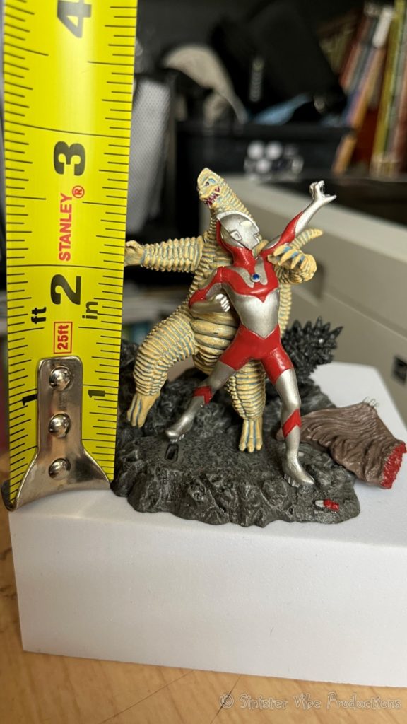 Photo of model Ultraman fighting a monster. Taken with iPhone 13 mini prior to focus stacking.