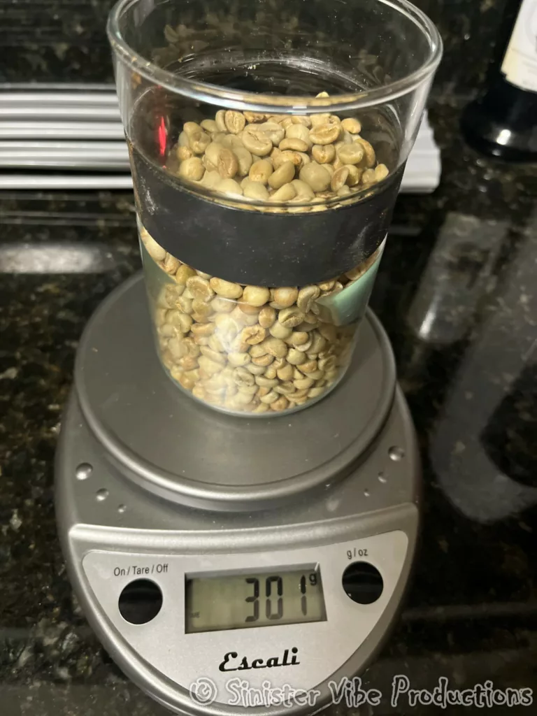 photo of weighing unroasted coffee bean
