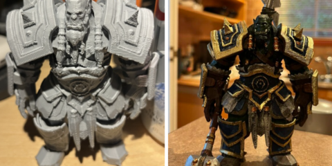 Before and after photo of Thrall 3d print detailed work.