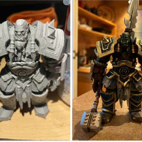 Before and after photo of Thrall 3d print detailed work.