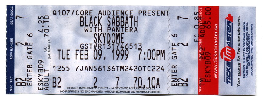 Black Sabbath concert ticket
