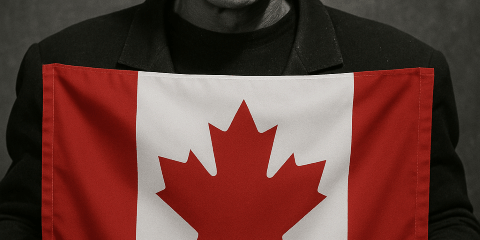 photo of Frankenstein's monster holding a Canadian flag