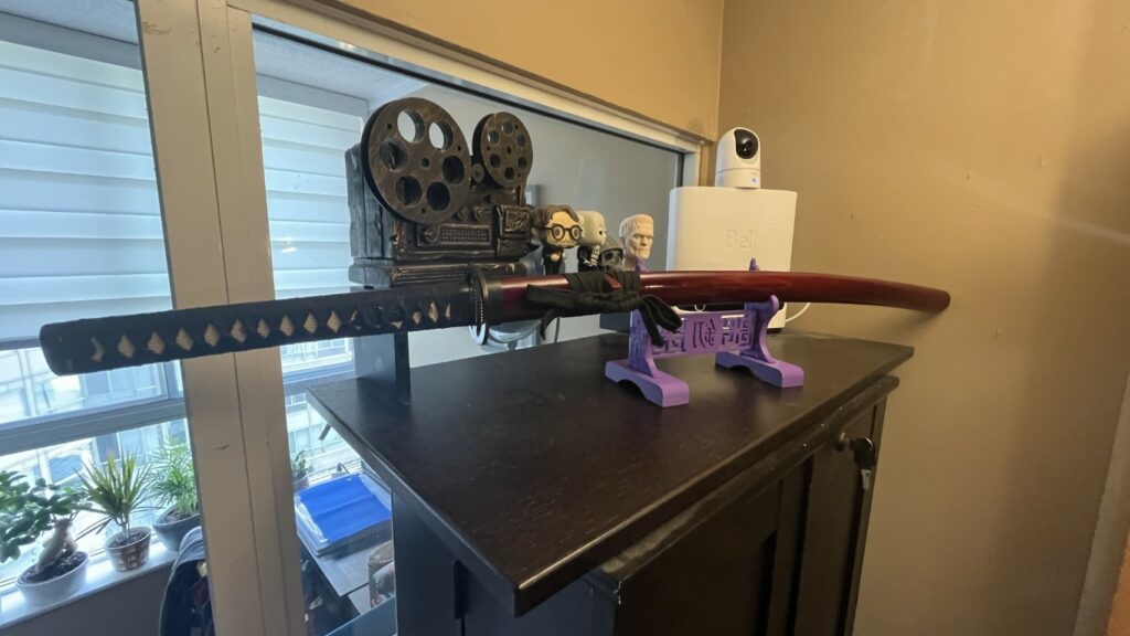 Photo of katana in a 3d printed stand