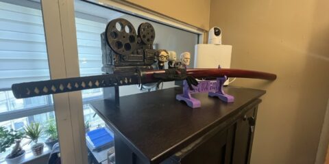 Photo of katana in a 3d printed stand