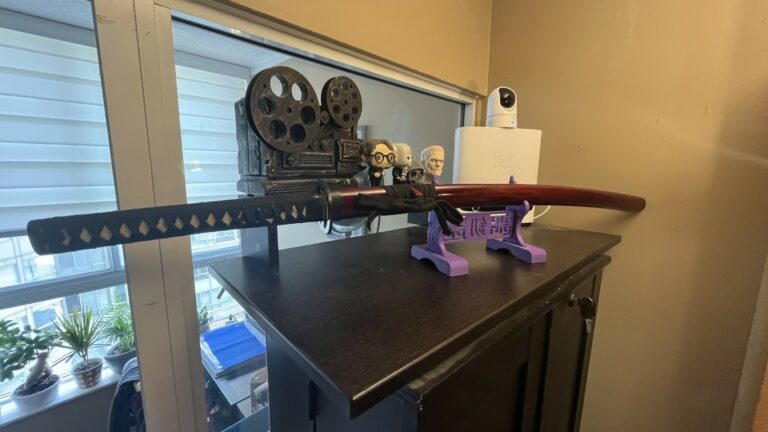 Photo of katana in a 3d printed stand
