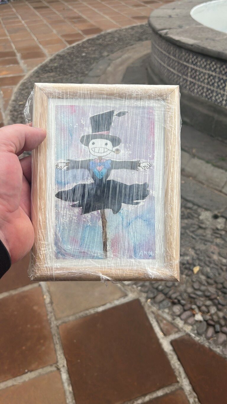photo of a watercolour painting of Turnip_Head from Studio Ghibli's Howls Moving Castle